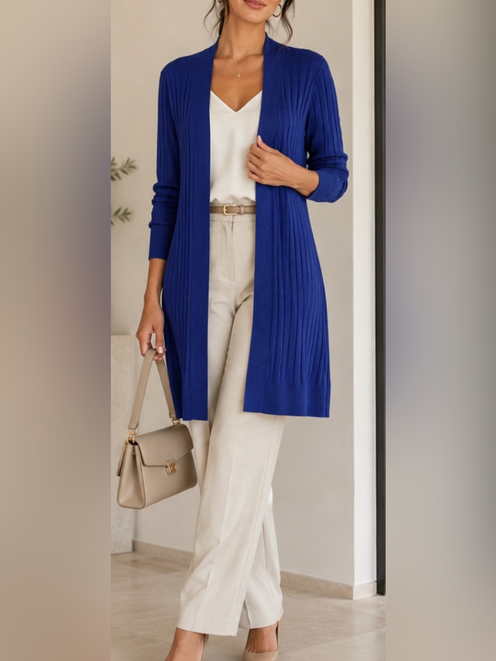 NWT White House Black Market Royal Blue Long Ribbed Open Cardigan S